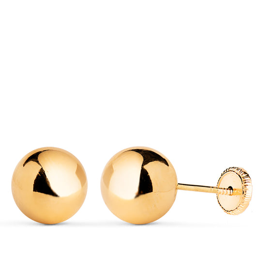 9K PENDIENTES ORO AMARILLO BOLA LISA 12MM TUERCA