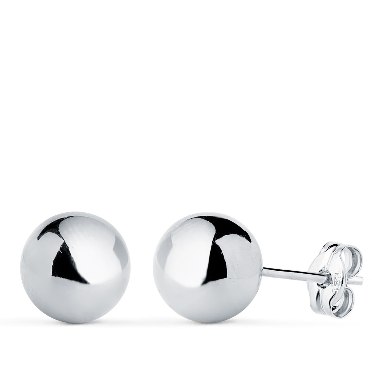 Pendientes Bola Lisa Brilla Hueca. Ancho: 8 mm. de oro blanco 18K