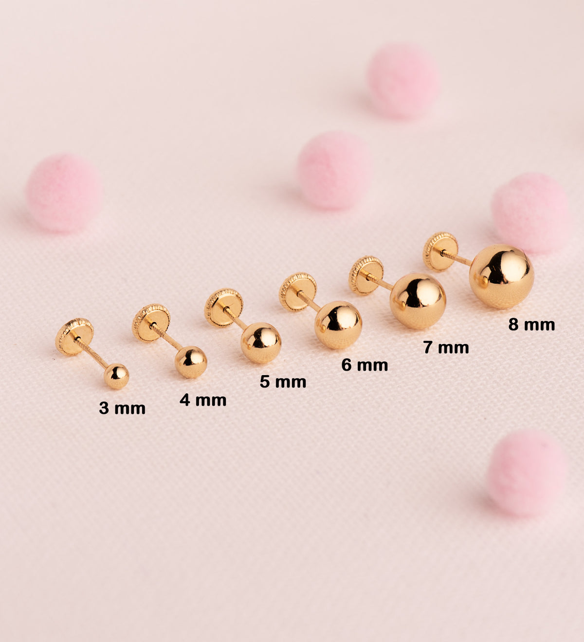 Pendientes Bola Lisa Brilla Hueca. Ancho: 3 mm. Cierre Tuerca de oro amarillo 18K