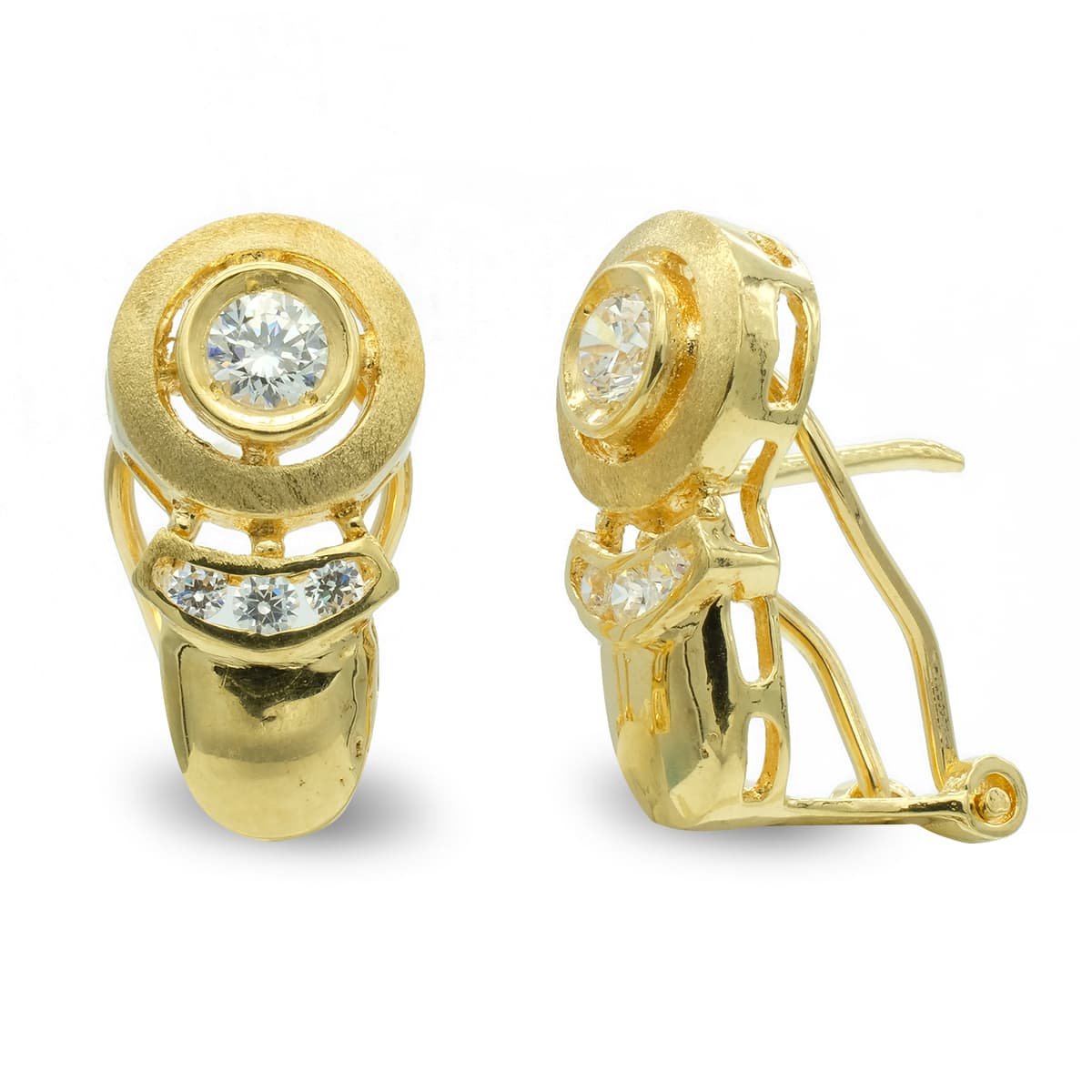 Pendientes Mate y Brillo Circulo y Circonita de oro amarillo 18K