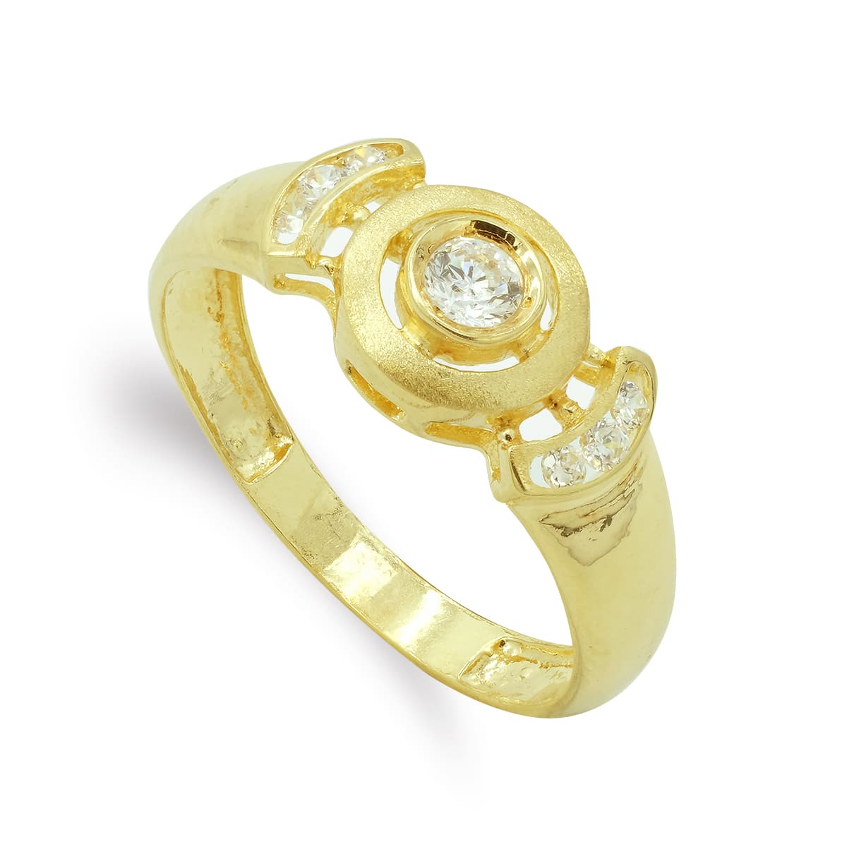 Sortija Motivo Circulo con Circonita. Ancho: 8,5 mm de oro amarillo 18K