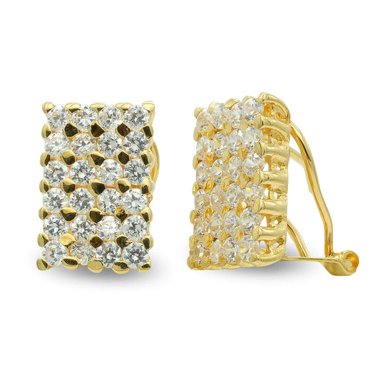 18K PENDIENTES ORO AMARILLO RECTANGULARES CON CIRCONITA CIERRE OMEGA