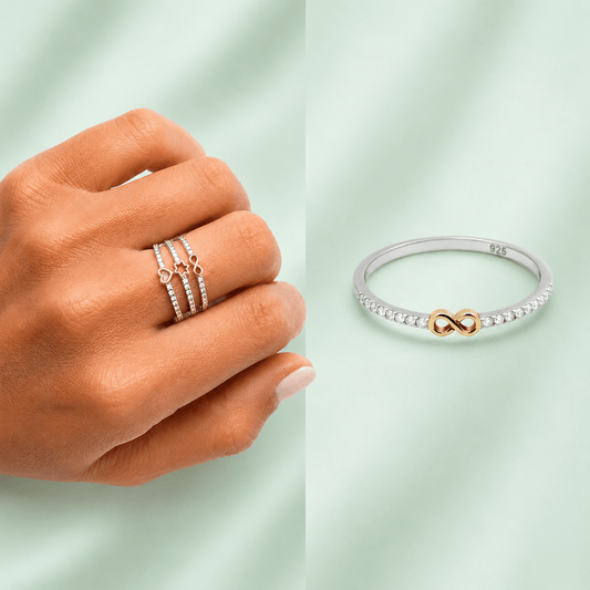 Anillo bicolor infinito de plata de ley con baño de oro de 14 quilates - Joyería Zafir