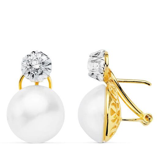 Pendientes Perla Japonesas 13 mm de oro amarillo 18K
