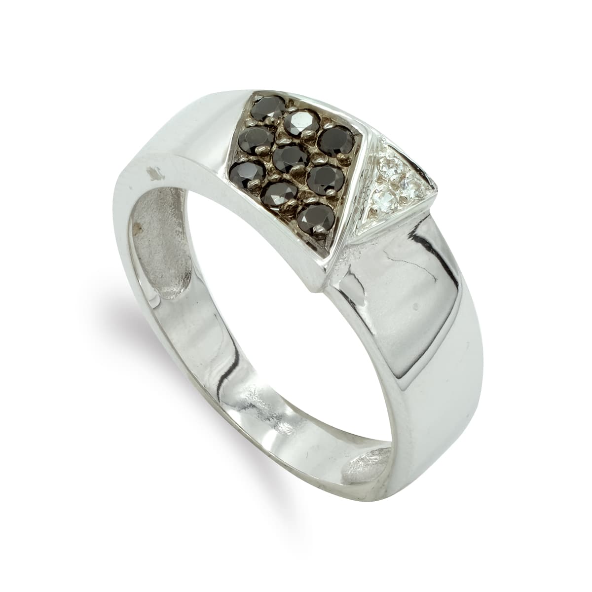 18K SORTIJA ORO BLANCO CON CIRCONITA BLANCAS Y NEGRAS. ANCHO: 8,5 MM