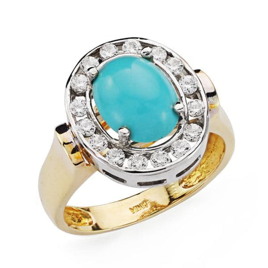 18K SORTIJA ORO BICOLOR OVAL CON TURQUESA CABUJON 10X8 MM. ANCHO: 15,5 MM
