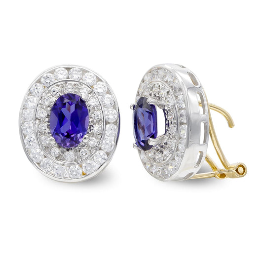 Pendientes Bicolor Amatista y Circonita 18K