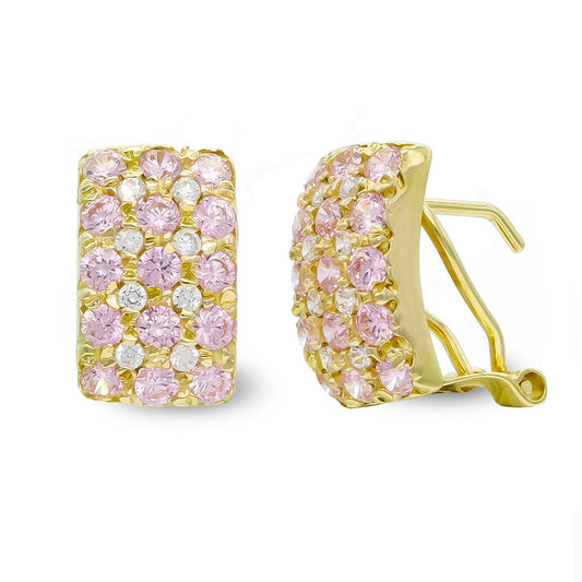 Pendientes 30 Piedras Rosas 16 Circonita de oro amarillo 18K