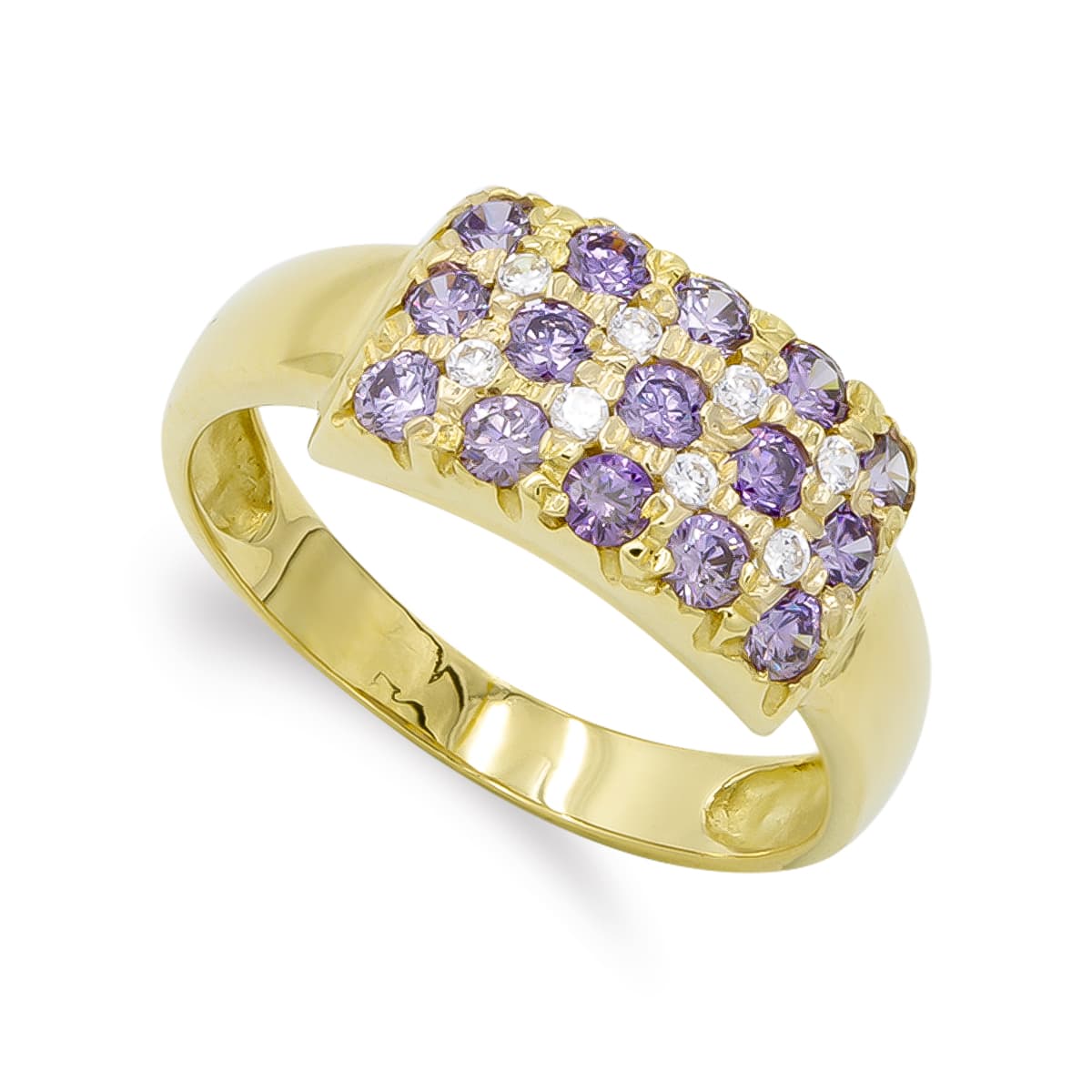 Sortija Circonita Color Amatista. Ancho: 13,5 mm de oro amarillo 18K