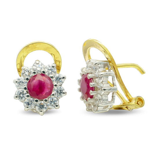 Pendientes Bicolor Rubí 5 mm Circonita 18K