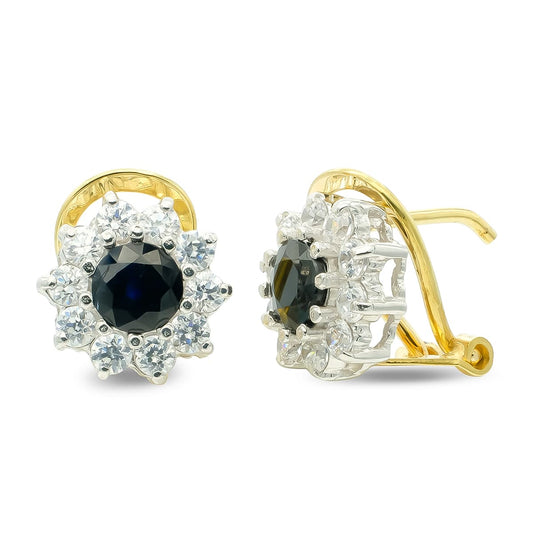 Pendientes Bicolor Zafiro 5 mm Circonita 18K