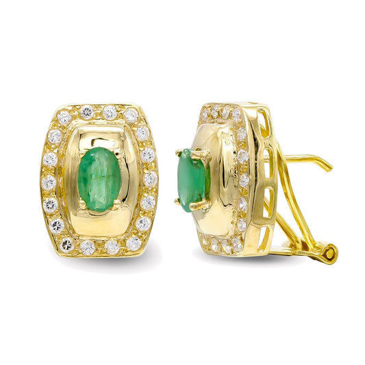 Pendientes Esmeralda 6 x 4 mm Circonita de oro amarillo 18K
