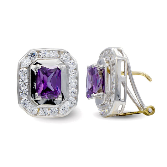 Pendientes Bicolor Amatista 7 x 5 mm Omega 18K