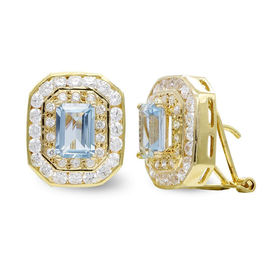 Pendientes Cuajo Circonita Rectangular de oro amarillo 18K