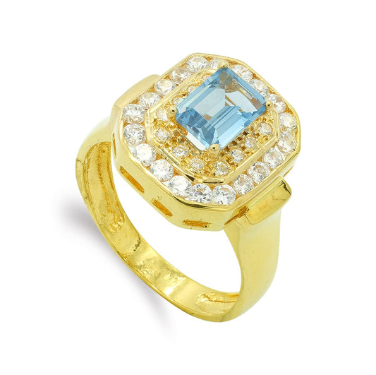 18K SORTIJA ORO AMARILLO PIEDRA RECTANGULAR CON CIRCONITAS. ANCHO: 15 MM