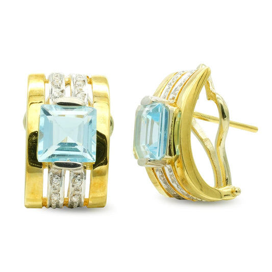 Pendientes Piedra Cuadra y Circonita de oro amarillo 18K