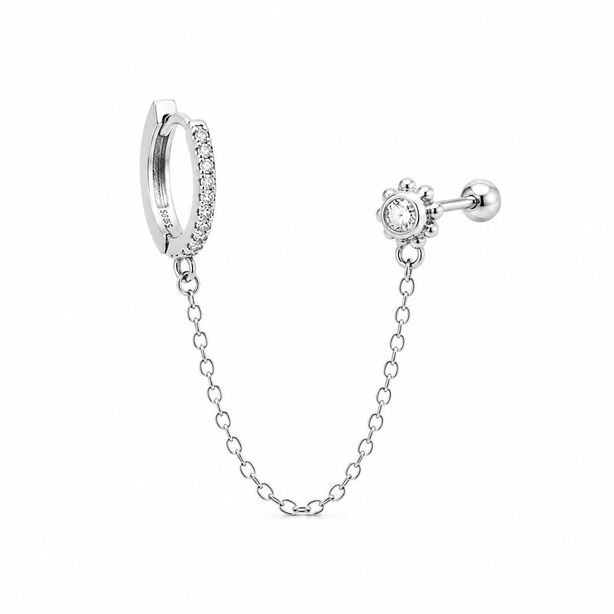 Pendientes cadena luz de flor de plata de ley - Joyería Zafir
