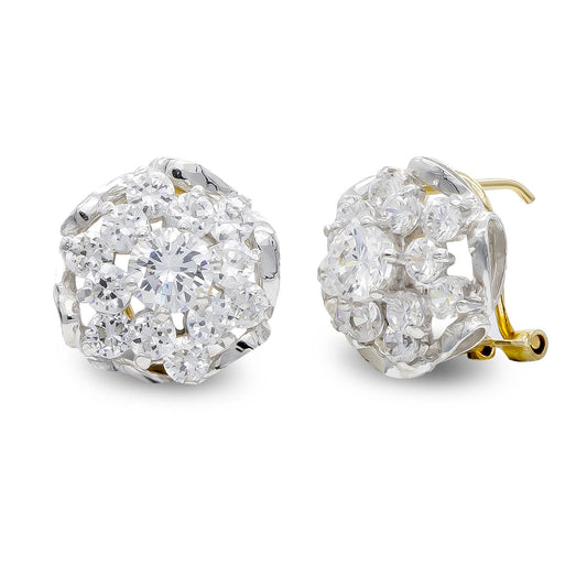 Pendientes Bicolor Cuajo Circonita y Ramas 13 x 13 mm 18K
