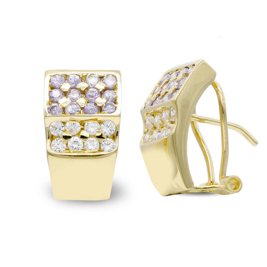 Pendientes Circonita Amatistas y Blancas de oro amarillo 18K