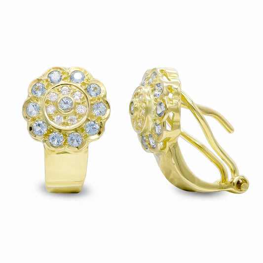 Pendientes Piedras Aguamarina y Circonita de oro amarillo 18K