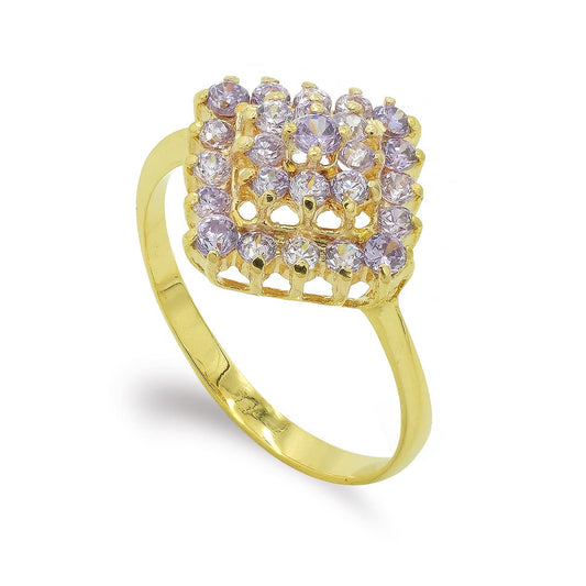 18K SORTIJA ORO AMARILLO ROMBO CON CIRCONITAS