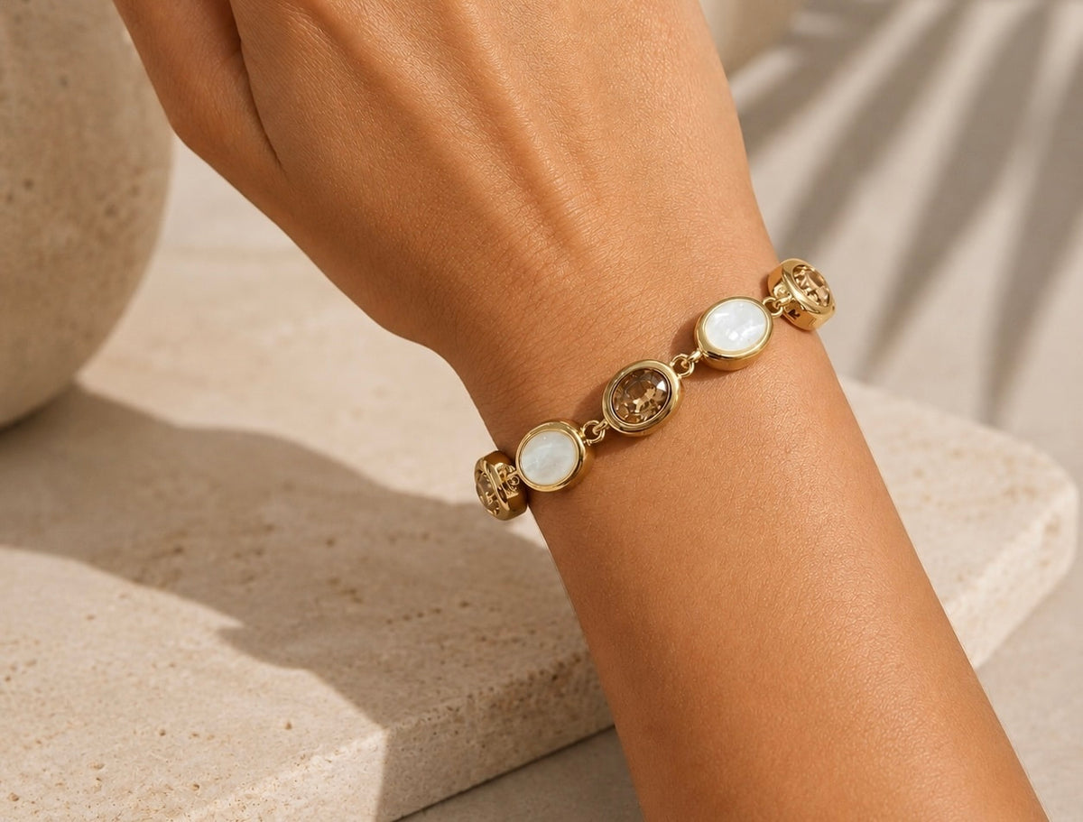 Pulsera nácar terra de aleación de metales con baño de oro de 14 quilates - vista adicional