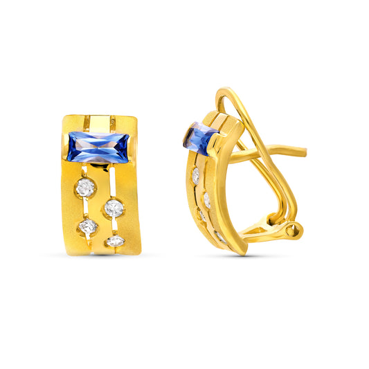 Pendientes Piedra y Circonita 12x6.cierre Omega de oro amarillo 18K