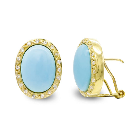 Pendientes Turquesa Fina 14 x 10 mm Circonita de oro amarillo 18K