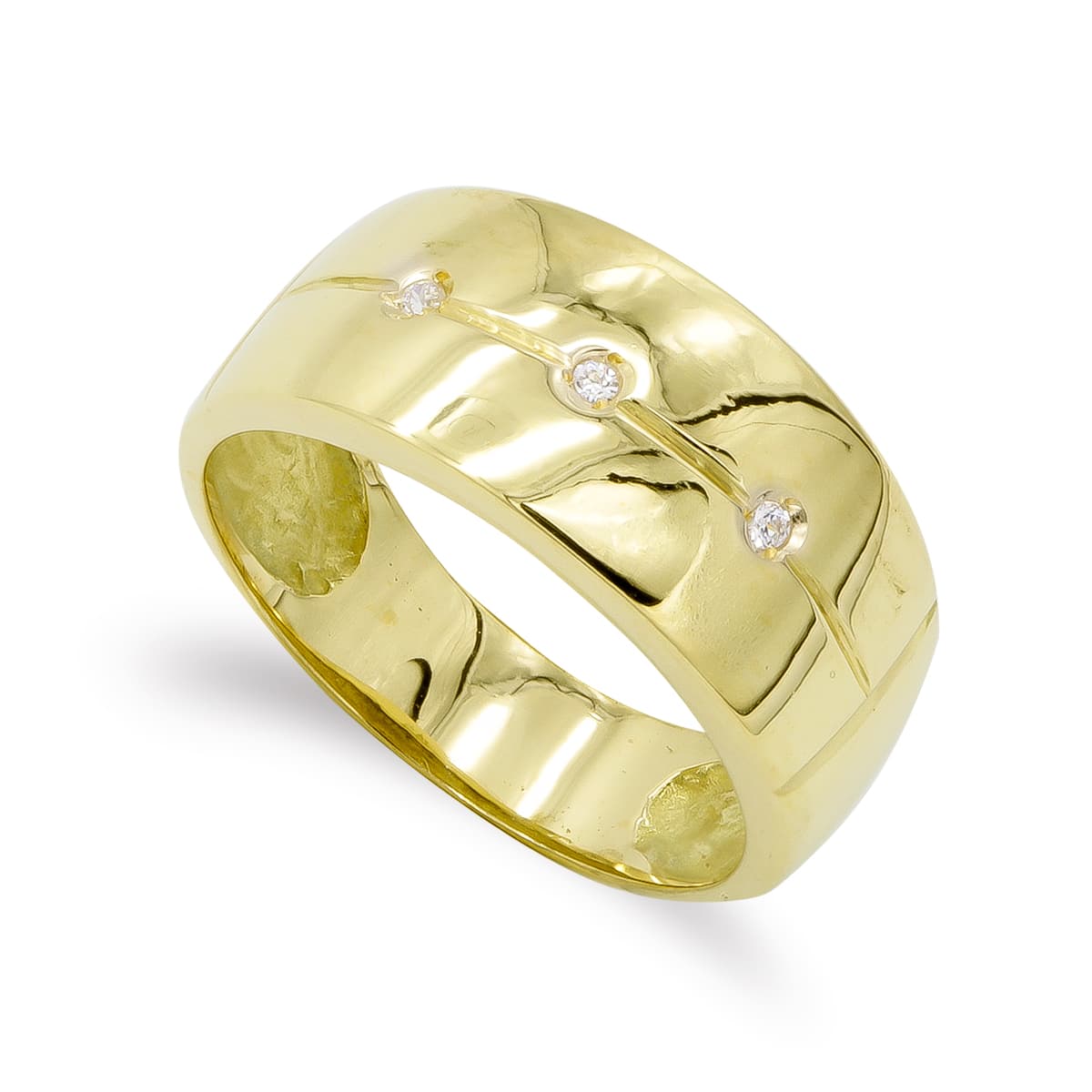 Sortija con Circonitas. Ancho: 9 mm de oro amarillo 18K