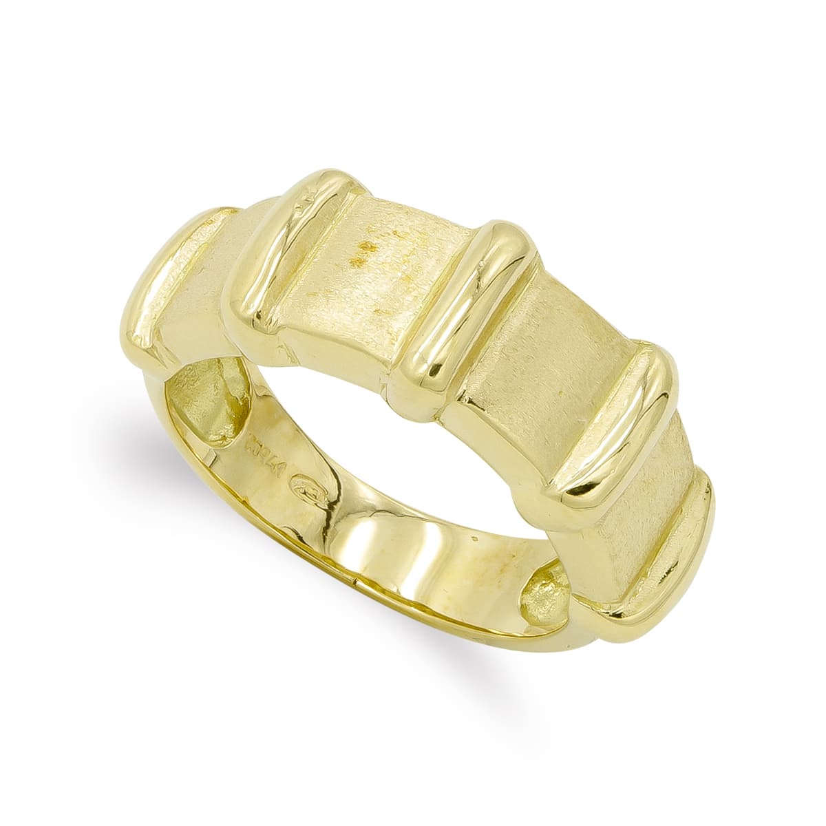 Sortija Mate y Brillo. Ancho: 8 mm de oro amarillo 18K
