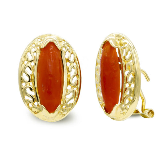 Pendientes Coral Fino 26 x 6 mm Omega de oro amarillo 18K