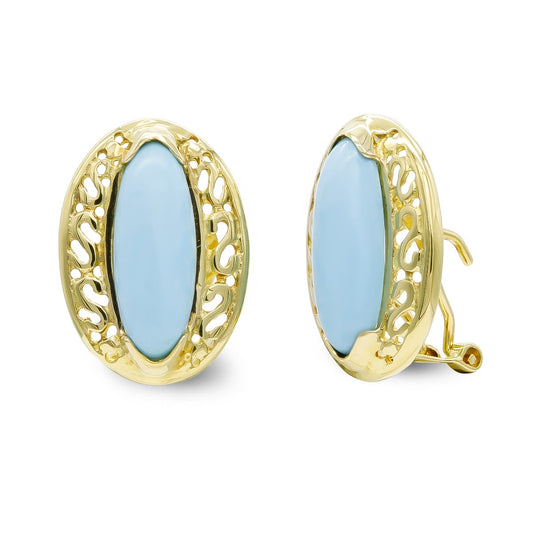 Pendientes Turquesa Fina 26 x 6 mm Omega de oro amarillo 18K