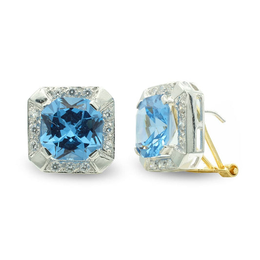 Pendientes Bicolor Cuadrado con Circonita 18K