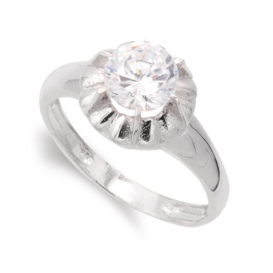 18K SORTIJA ORO BLANCO CON CIRCONITA Y GARRAS. ANCHO: 10 MM