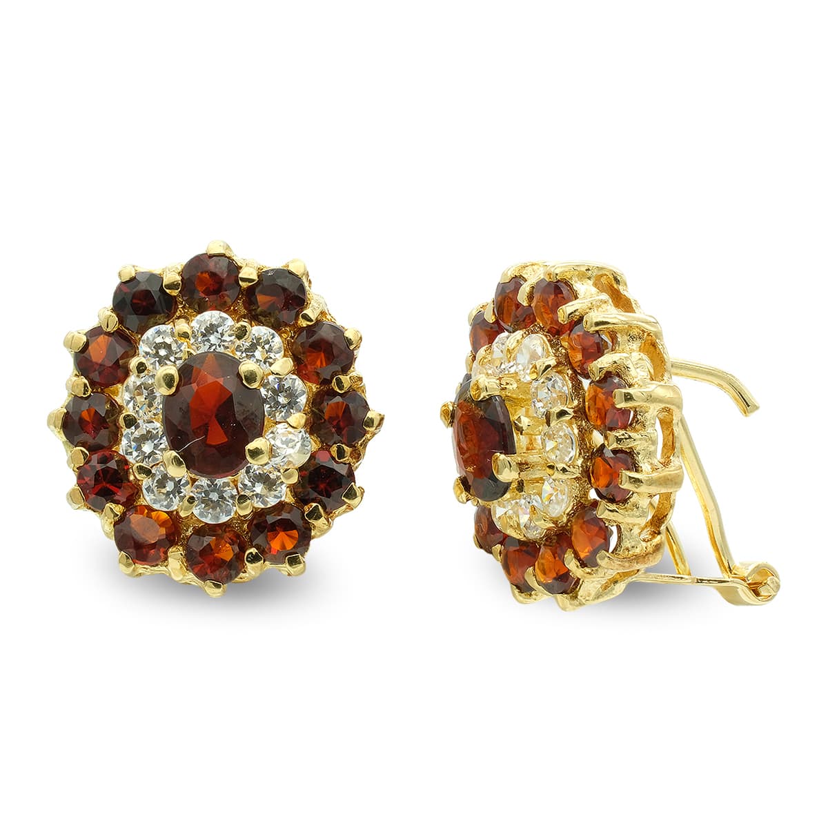 18K PENDIENTES ORO AMARILLO OVAL CON CIRCONITA CIERRE OMEGA