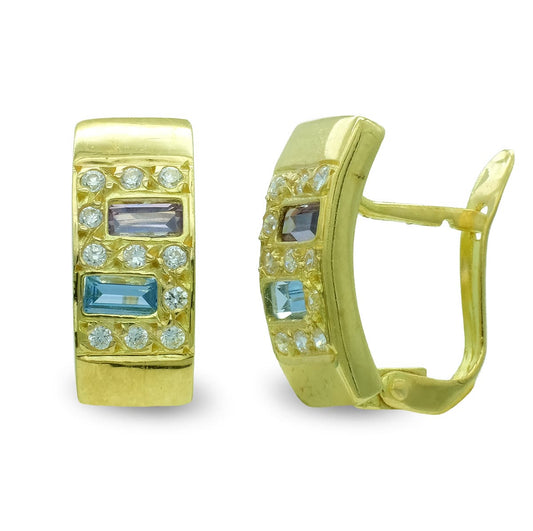 Pendientes Rectangular con Circonita de oro amarillo 18K