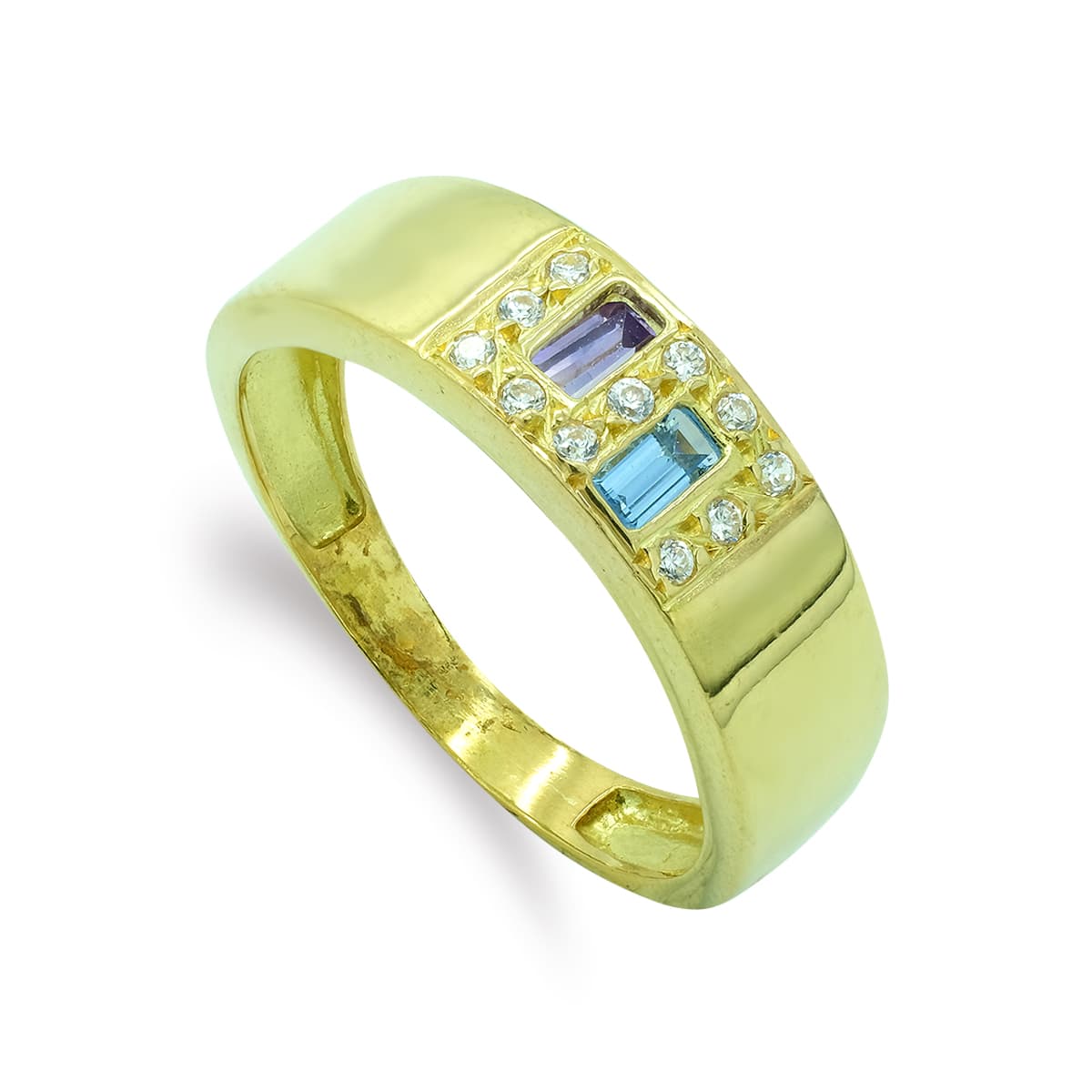 18K SORTIJA ORO AMARILLO CON CIRCONITA DE COLORES. ANCHO: 6,5 MM
