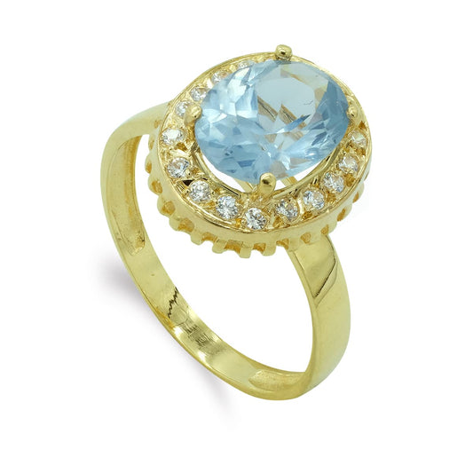 18K SORTIJA ORO AMARILLO PIEDRA OVAL Y CIRCONITAS. MEDIDA: 13 X 11MM