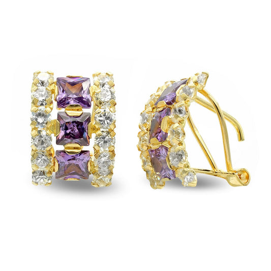 Pendientes Cuadro con Circonita de oro amarillo 18K