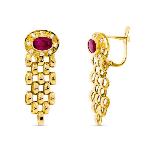 Pendientes Panter y Piedra Rubí 6 x 4 mm de oro amarillo 18K