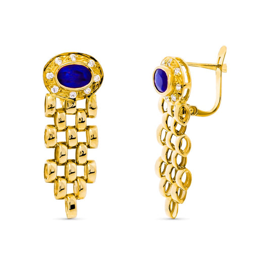 Pendientes Panter y Piedra Zafiro 6 x 4 mm de oro amarillo 18K