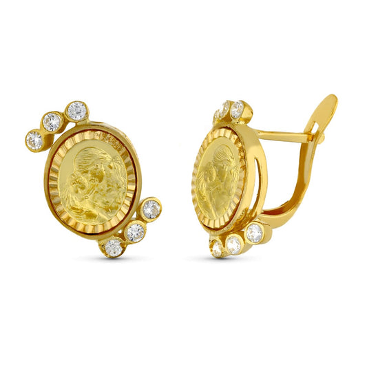 Pendientes Madre y Circonita 15 x 14 mm de oro amarillo 18K