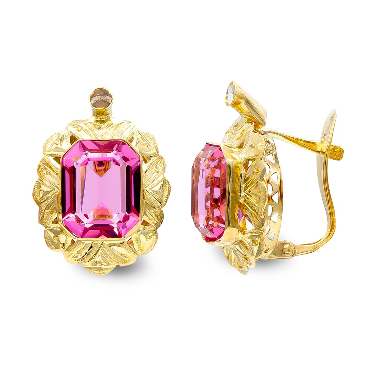 Pendientes Piedra Rosa 10 x 8 mm Circonita de oro amarillo 18K