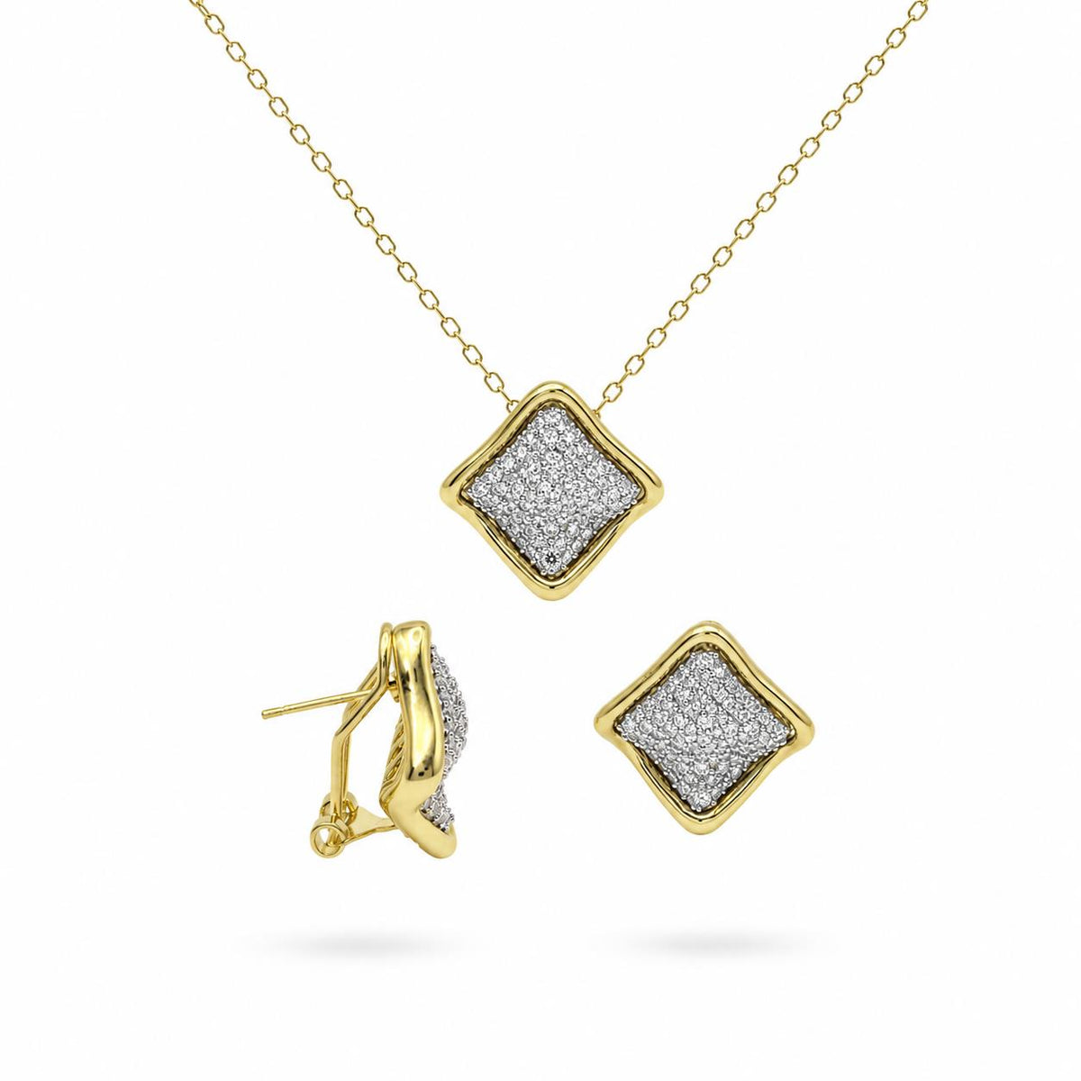Set diamante de aleación de metales con baño de oro de 14 quilates - Joyería Zafir