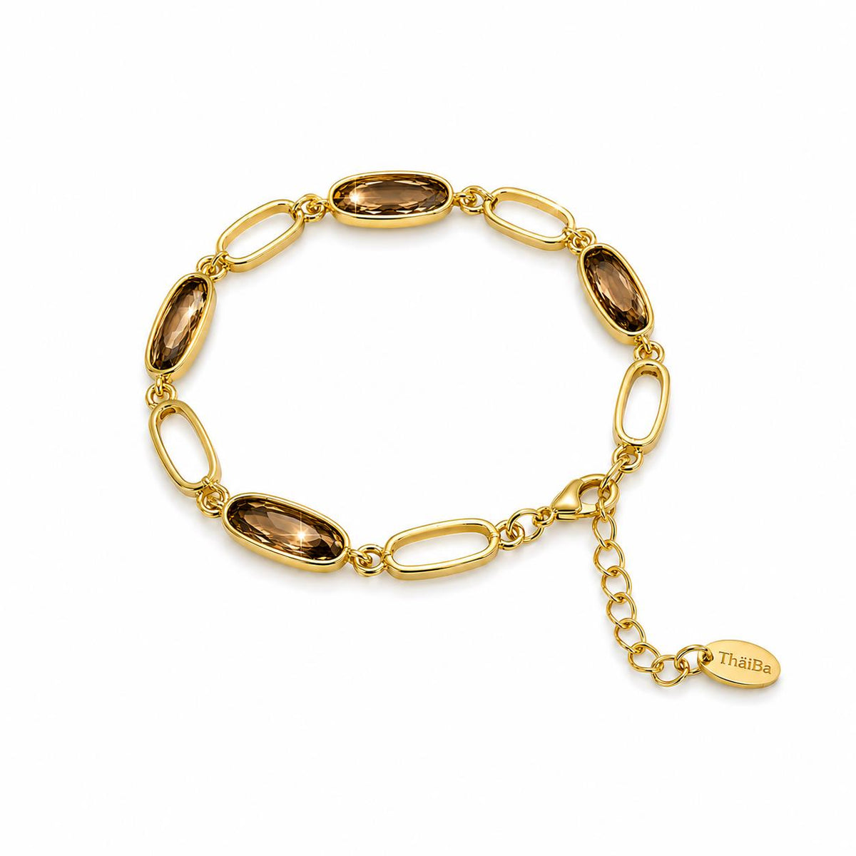 Pulsera baguette terra de aleación de metales con baño de oro de 14 quilates - Joyería Zafir
