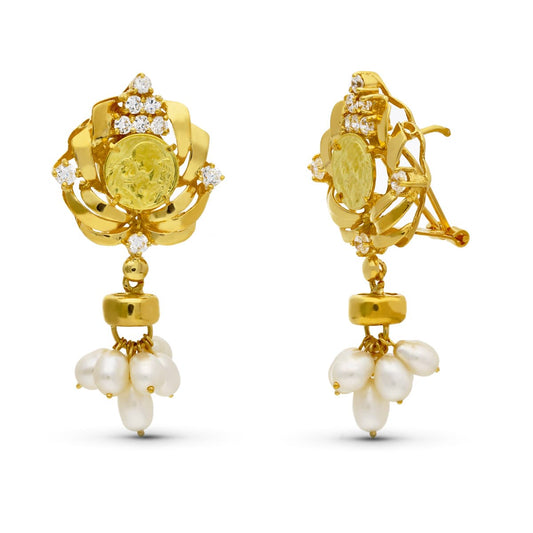 Pendientes Madre Perla 38 x 19 mm de oro amarillo 18K