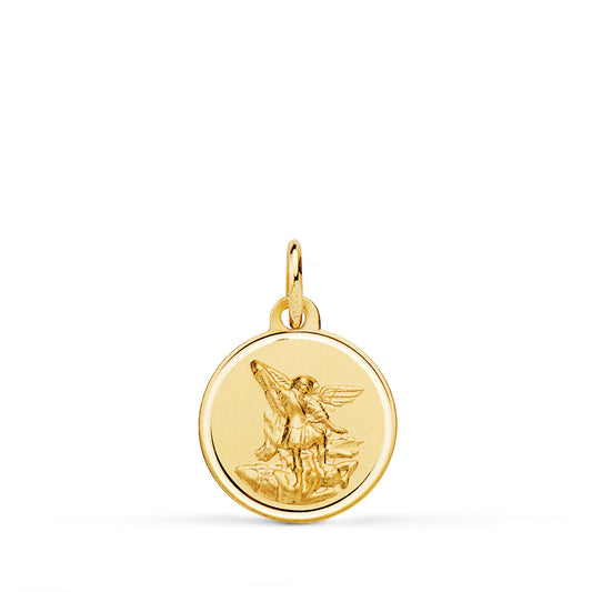 Medalla San Miguel Bisel 14 mm de oro amarillo 18K