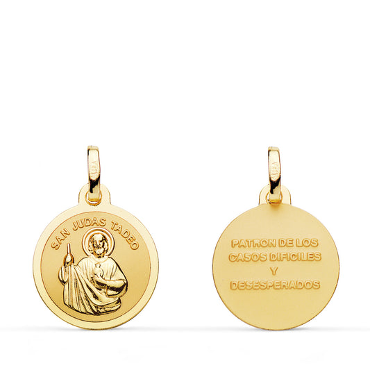 Medalla San Judas Tadeo Mate y Brillo. Medida: 16 mm de oro amarillo 18K