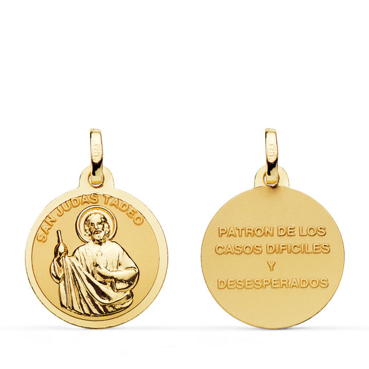 Medalla San Judas Tadeo Mate y Brillo. Medida: 18 mm de oro amarillo 18K