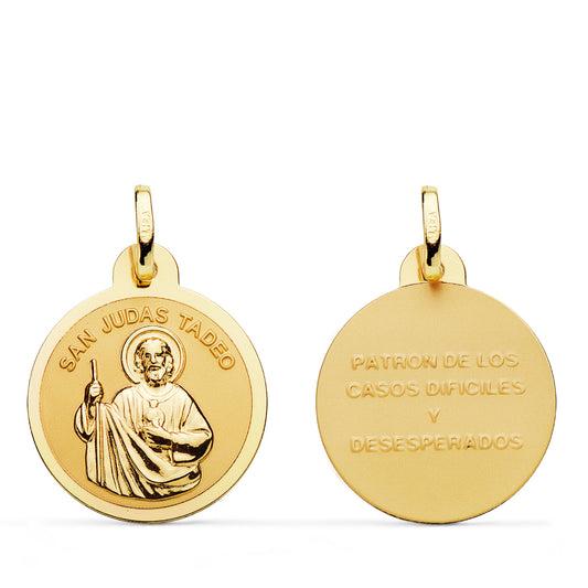 Medalla San Judas Tadeo Mate y Brillo. Medida: 20 mm de oro amarillo 18K
